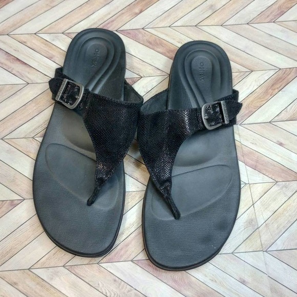 Aetrex Shoes - Aetrex Womens Rita Adjutable Leather Strap Slip On Sandals Black Size 7 US